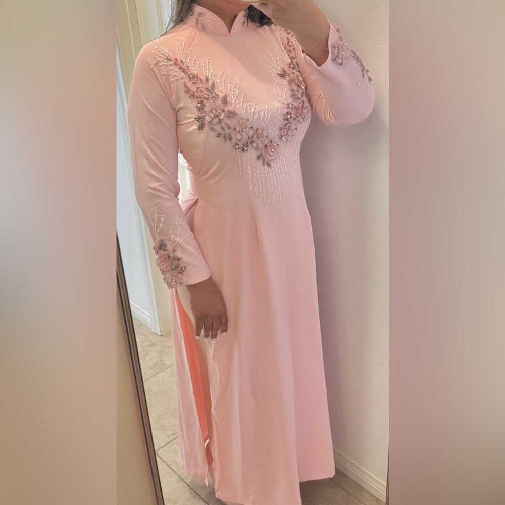 Pink Beaded Vietnamese 2XL Ao Dai Dress size 12 US